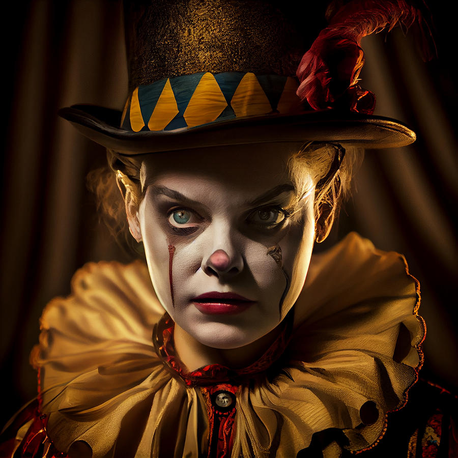 Portrait of a beautiful female clown playing in by Asar Studios Digital ...