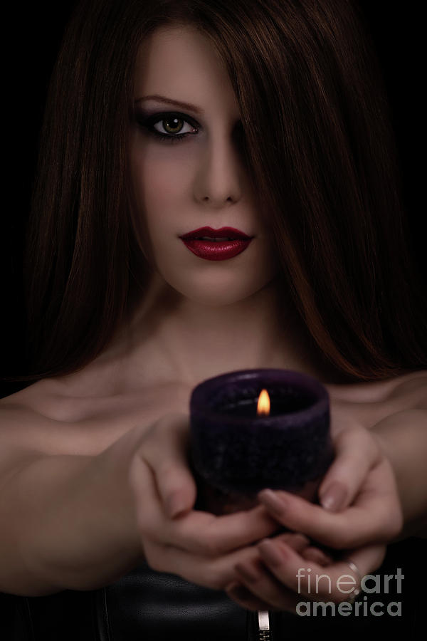 Portrait of a beautiful goth girl holding a candle Photograph by Mendelex Photography