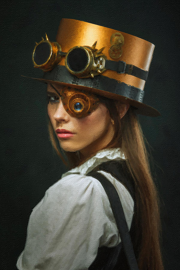 Portrait of a beautiful steampunk woman Painting by Tony Rubino