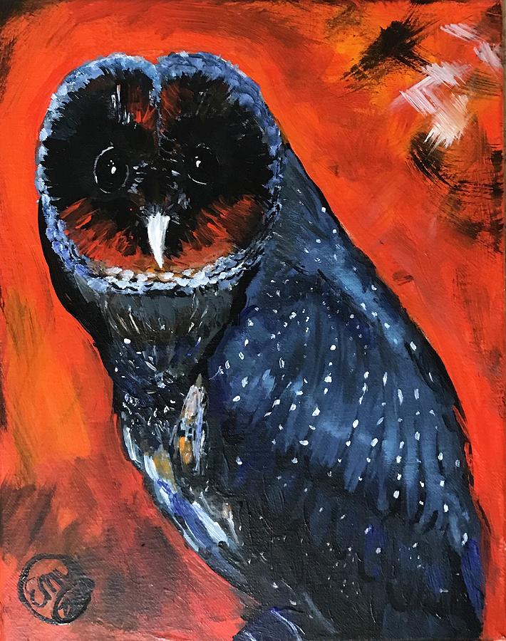 Portrait of a Black Barn Owl Painting by Eileen Backman