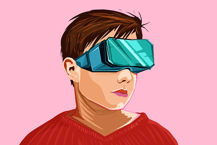 Portrait of a boy with VR headset Drawing by Dusan Stankovic