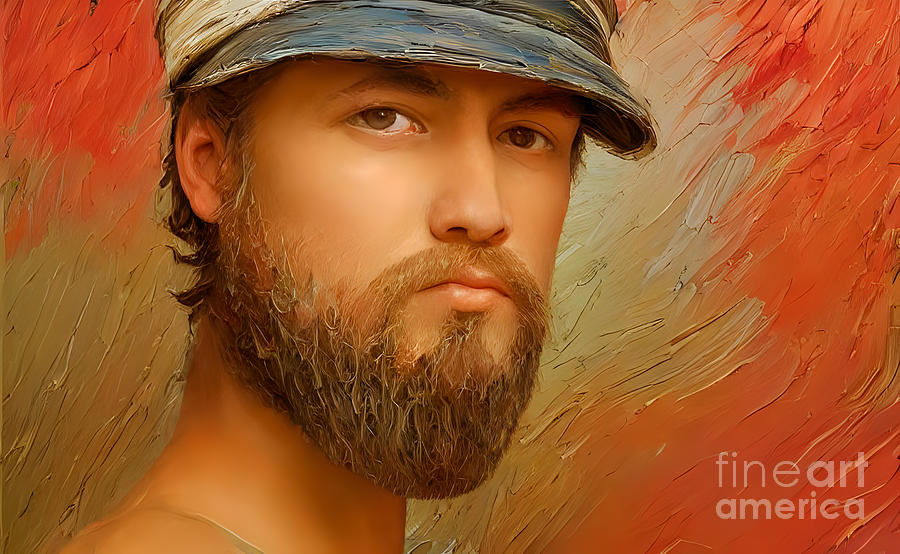 Portrait Of A Brave Handsome Guy With A Beard And Mustache Digital Art