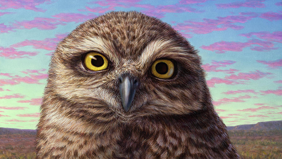 Portrait of a Burrowing Owl Painting by James W Johnson