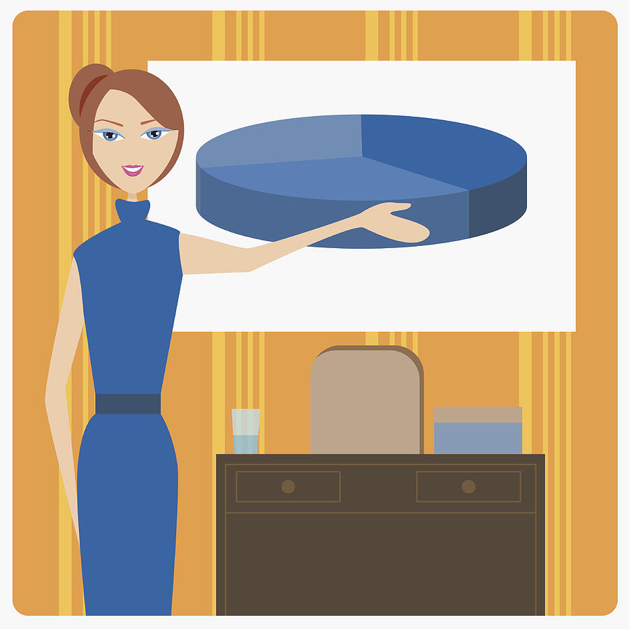 Portrait of a businesswoman pointing to a pie chart Drawing by Fotosearch