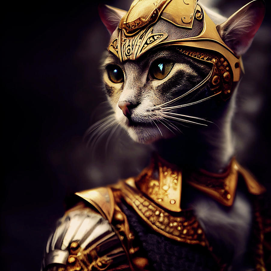 Portrait of a Cat Warrior Named Elle Digital Art by Peggy Collins