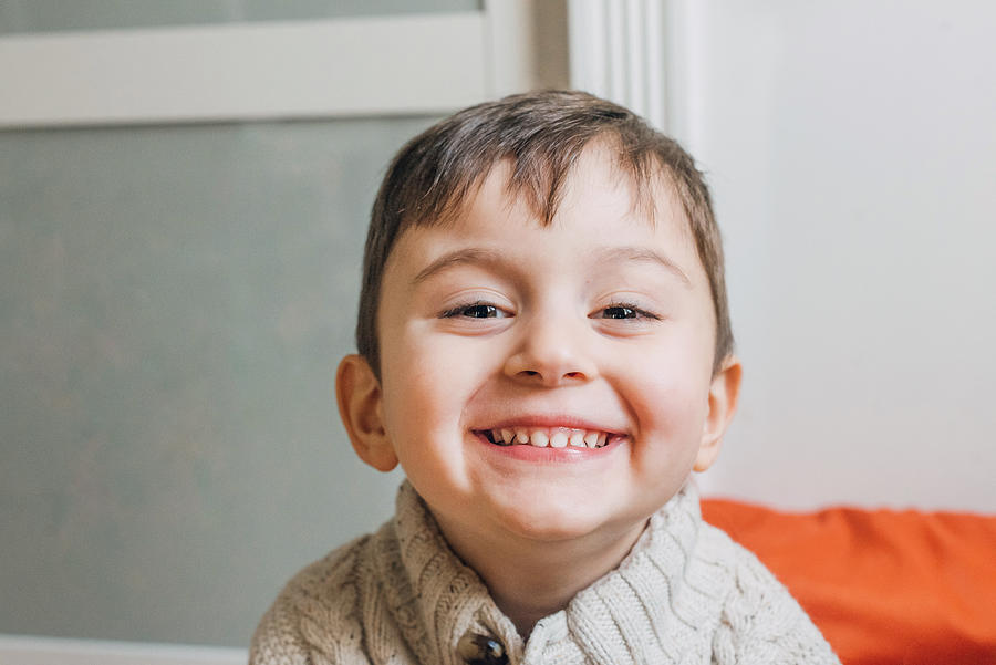 Portrait of a Caucasian 3 years old smiling boy Photograph by Stefania Pelfini, La Waziya Photography