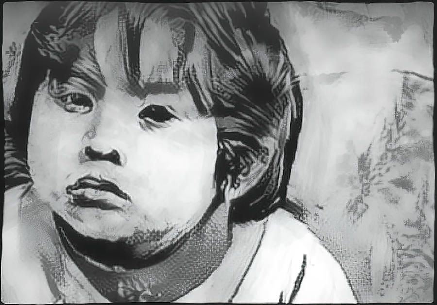 Portrait of a child BW Digital Art by Cathy Anderson