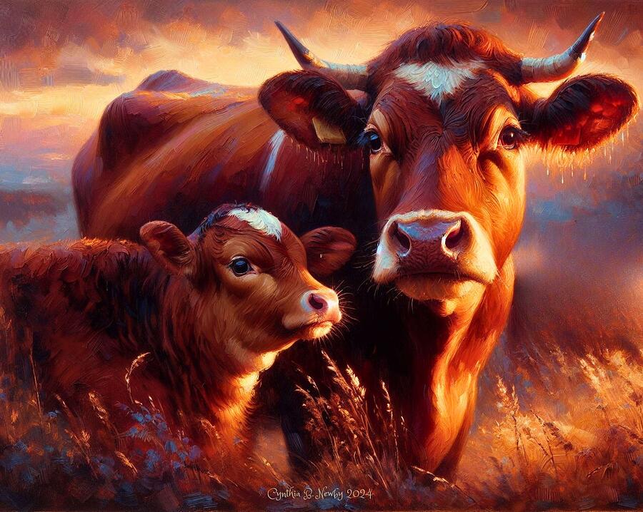 Portrait of a Cow and Calf 2024 0318957 Digital Art by Cindys Creative Corner