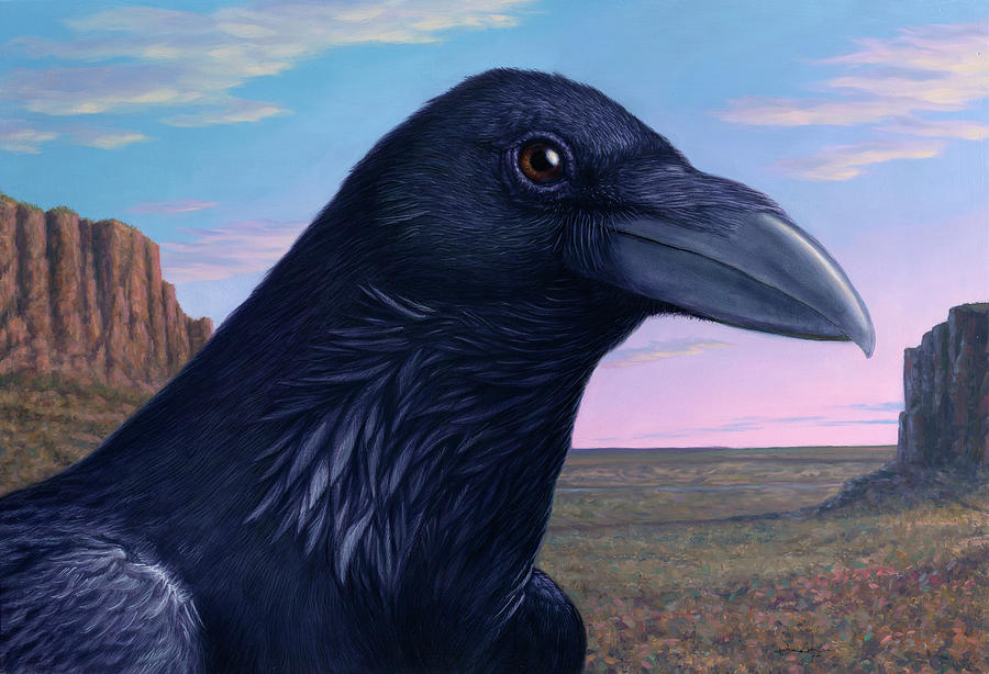 Portrait of a Chihuahuan Raven Painting by James W Johnson