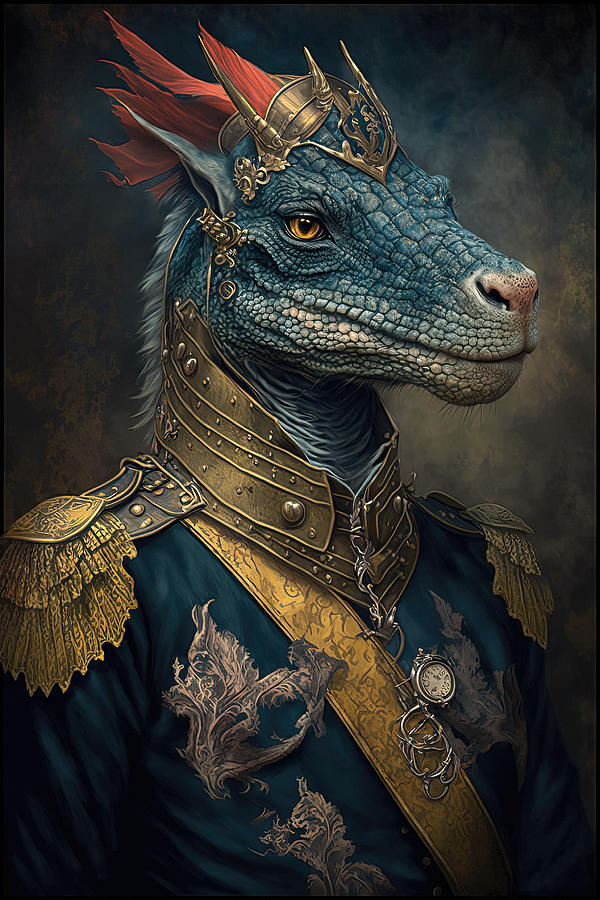 Portrait of a dragon wearing a human army uniform Digital Art by Oliver ...