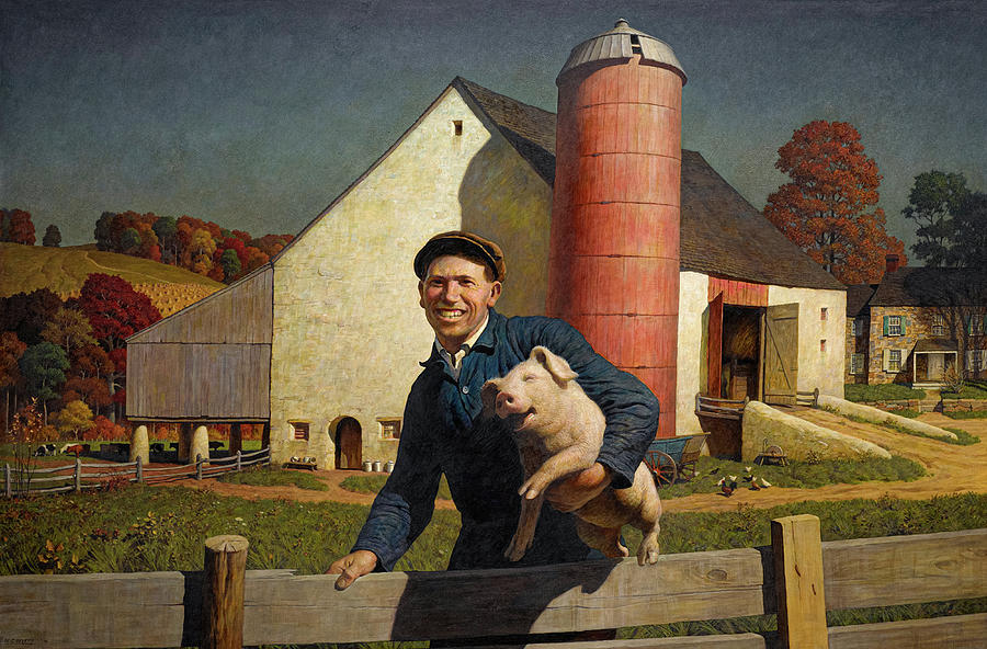 Chicken Painting - Portrait of a Farmer by Newell Convers Wyeth