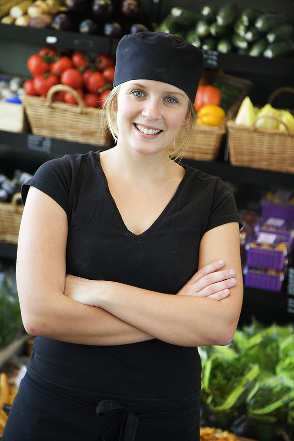 Portrait of a female greengrocer Sweden. Photograph by AMe Photo