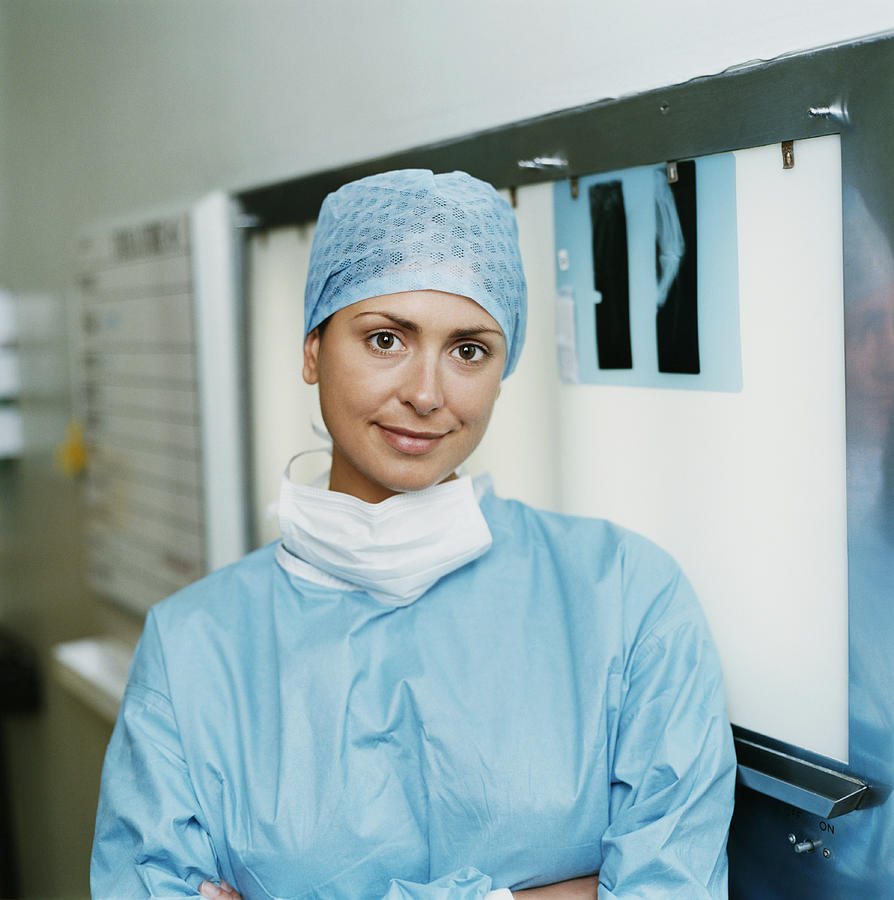 Portrait of a Female Surgeon in Operating Outfit Photograph by Janie Airey