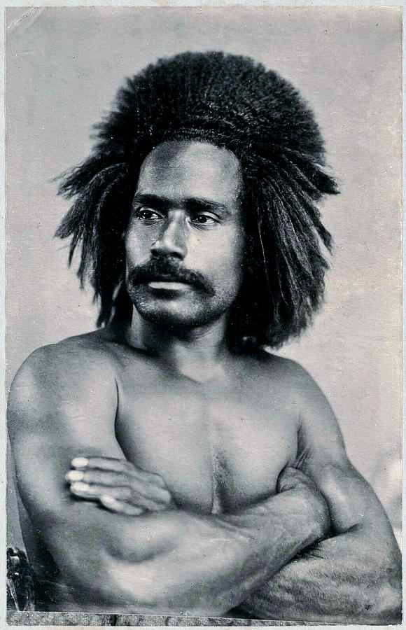 Portrait of a Fijian man Fiji approximately 1895 Painting by Artistic Rifki