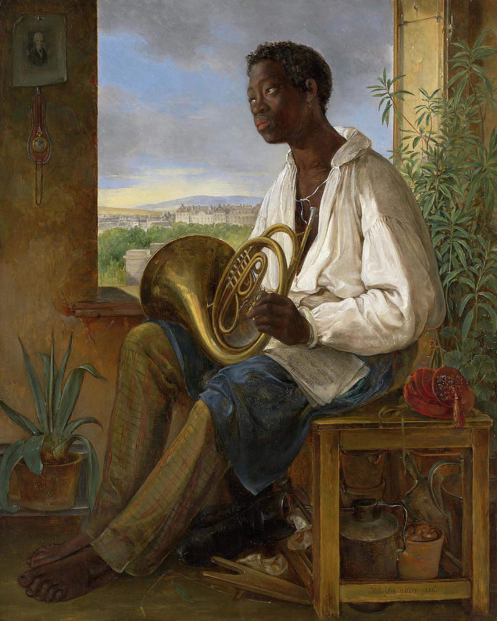 Portrait of a Gardener and Horn Player in the Household of the Emperor Francis I. Albert Schindle... Painting by Albert Schindler
