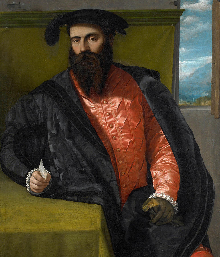 Portrait Of A Gentleman With A Letter Painting By Moretto Da Brescia