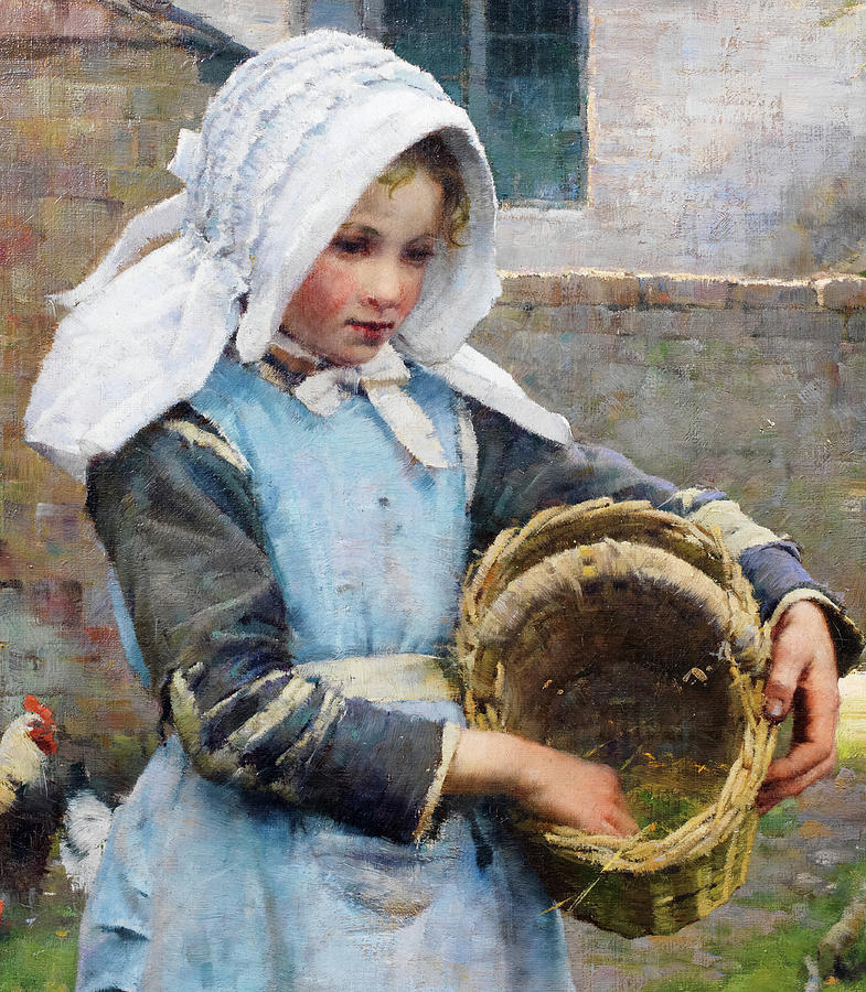 Walter Frederick Osborne Painting - Portrait of a Girl, Feeding the Chickens by Walter Osborne