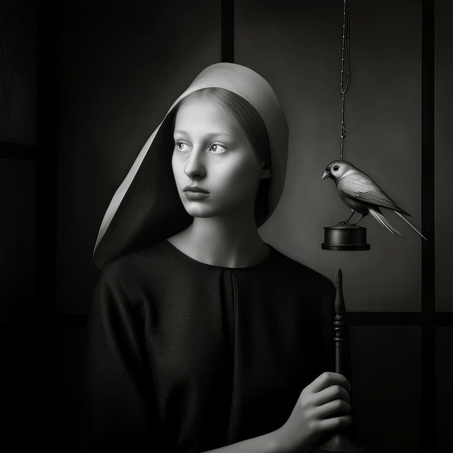 Portrait of a Girl with Bird Digital Art by YoPedro