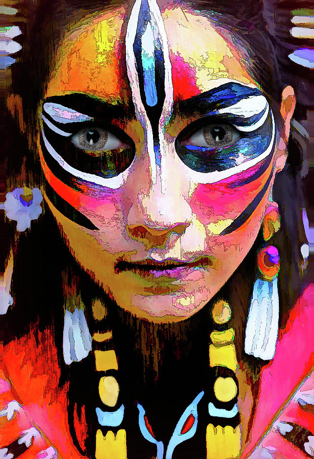 Portrait Of A Girl With Face Paint, Close-up Painting by OLena Art by Lena Owens - Vibrant DESIGN