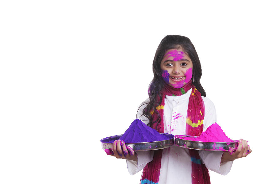 Portrait of a girl with thalis of holi colour Photograph by Sudipta Halder