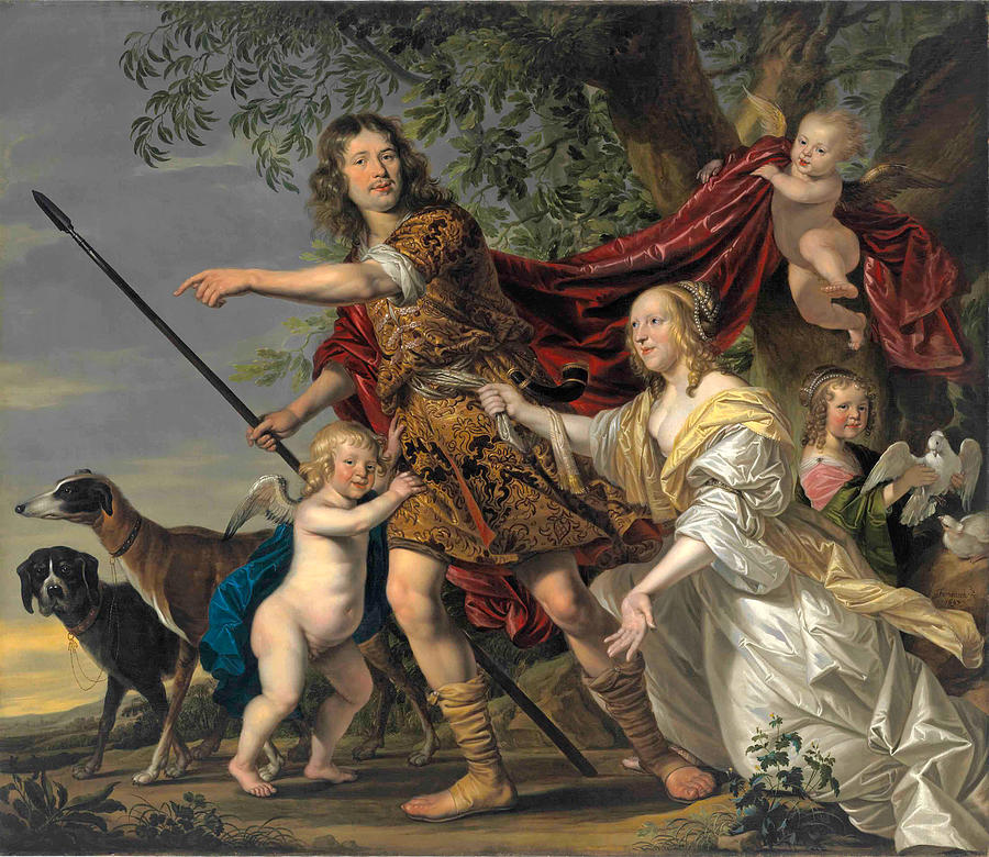 Portrait of a lady and a gentleman as Venus and Adonis, full-length  Painting by Jacob Frans van der Merck