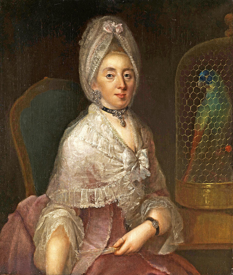 Portrait of a lady with parrot cage Painting by Johann Christian ...