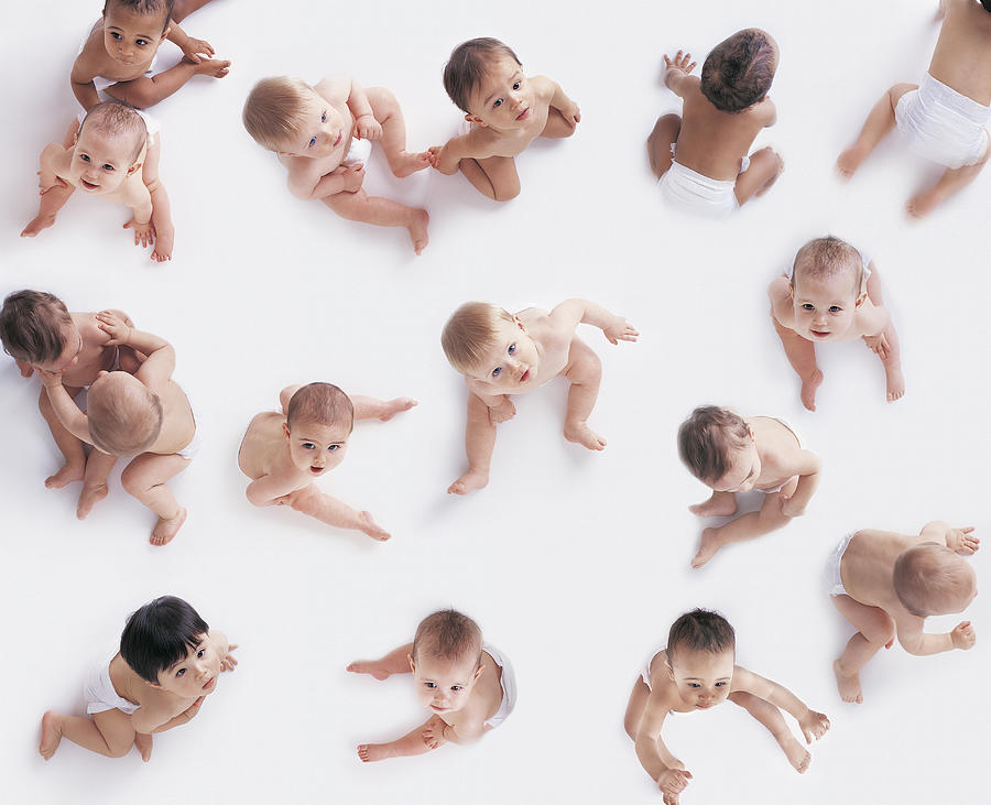 Portrait of a Large Group of Babies Looking Upwards Photograph by Digital Vision.