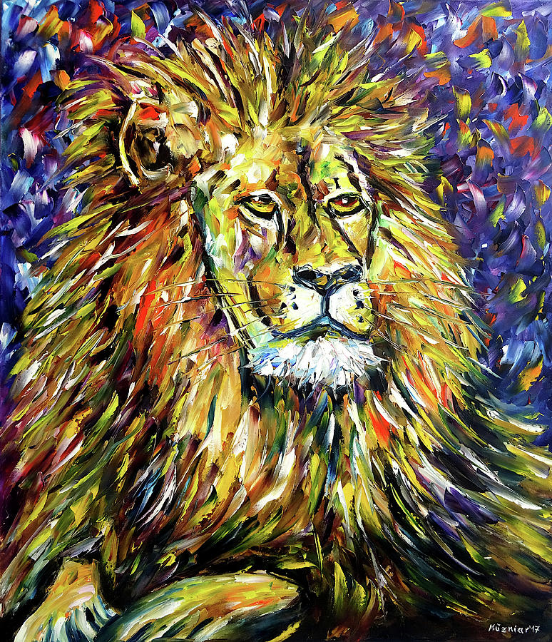 Portrait Of A Lion Painting by Mirek Kuzniar