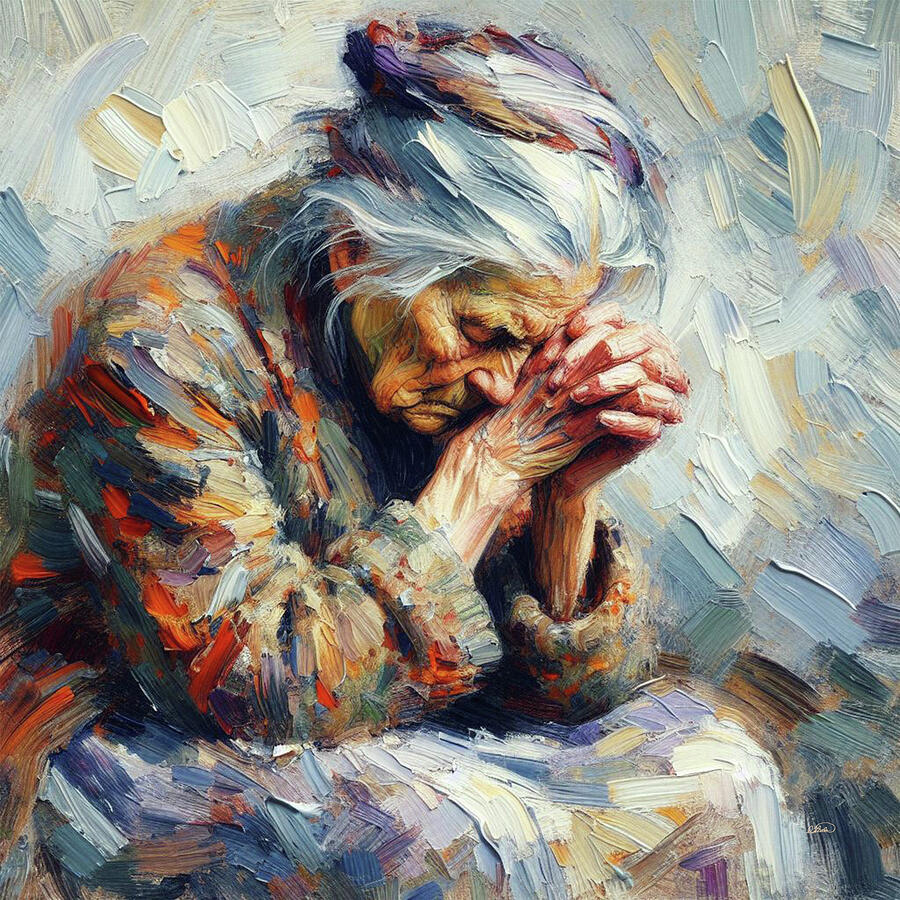 Portrait of a Lonely Old Woman - DWP1701487 Painting by Dean Wittle