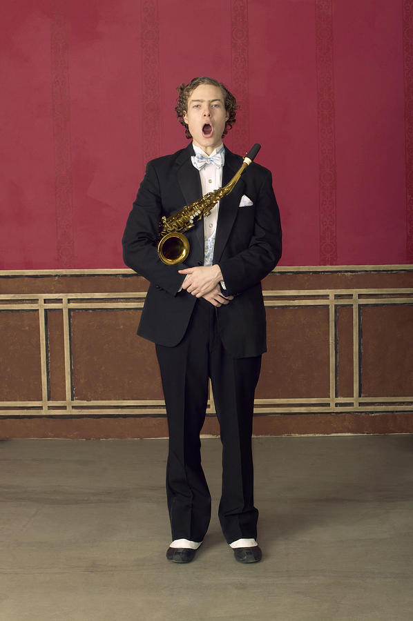 Portrait of a Male Saxophonist in an Old Fashioned Suit, Singing Photograph by Gregory Costanzo