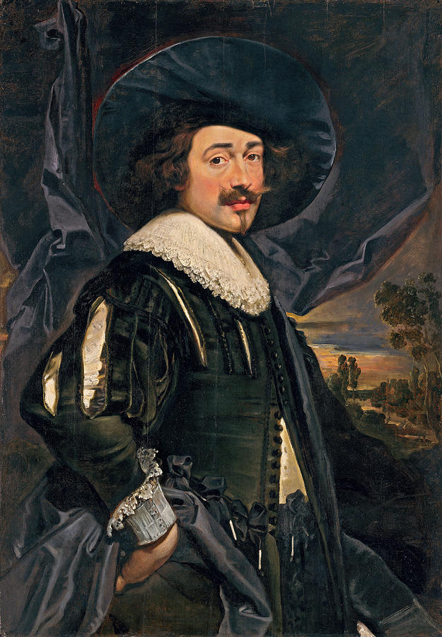 Portrait of a Man in a Wide-Brimmed Hat Painting by Attributed to Jan Cossiers