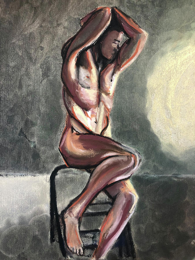 Portrait of a Man, Seated Torso Stretch Pastel by Denny Morreale