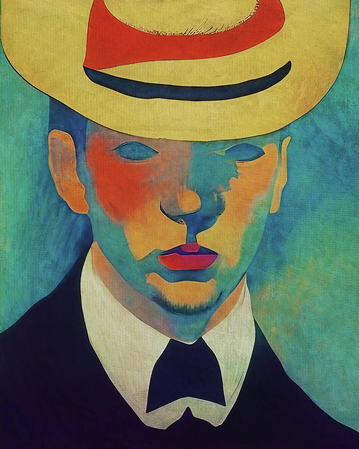 Portrait of a man wearing a yellow hat Digital Art by Jan Keteleer