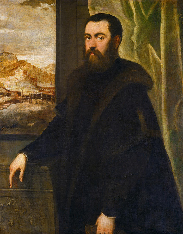 Portrait of a Man with a Landscape View Painting by Jacopo Tintoretto