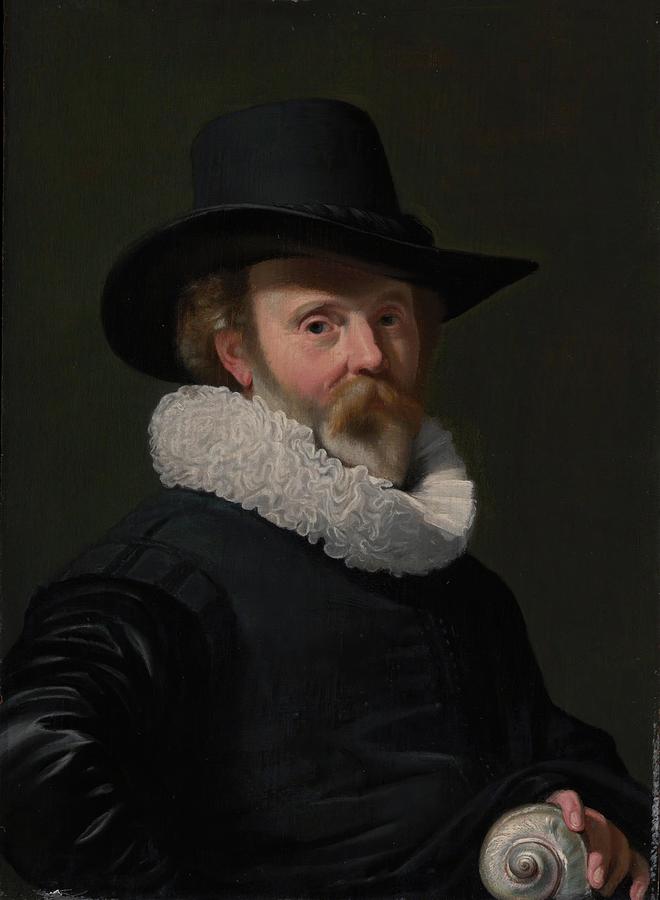 Portrait Drawing - Portrait of a Man with a Shell ca  art by Thomas de Keyser Dutch