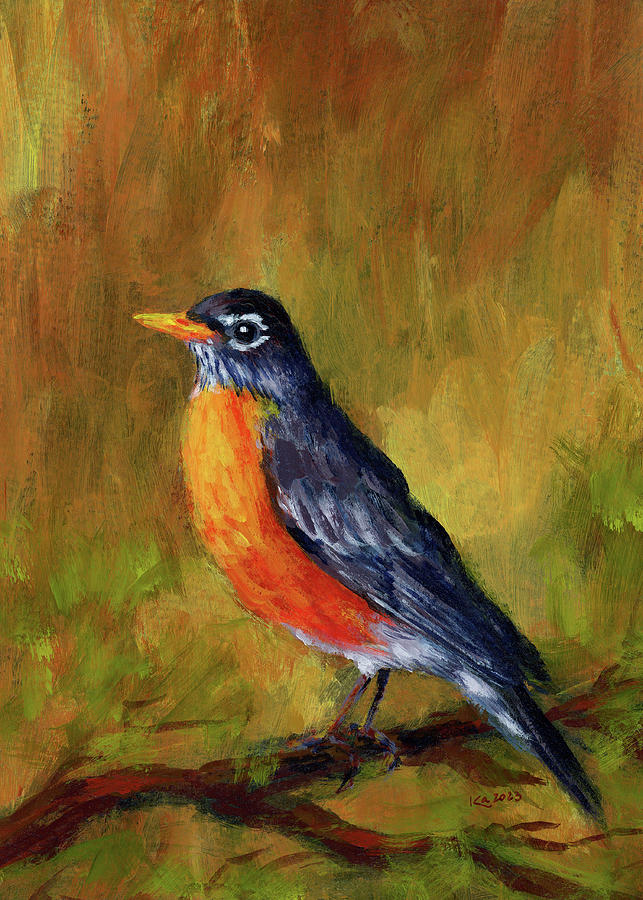 Portrait of a North American Robin Painting by Karen Kaspar