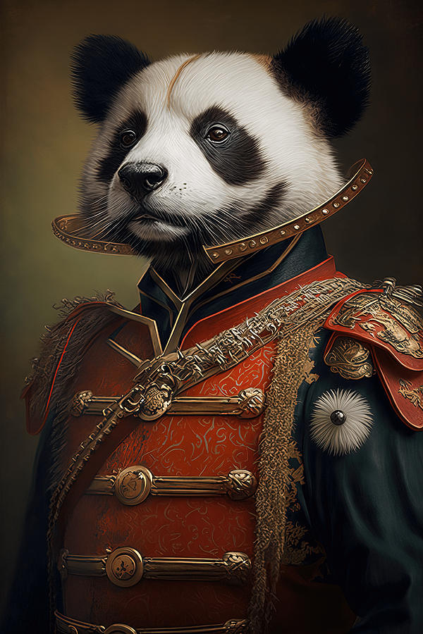 Portrait of a panda wearing a human army uniform Digital Art by Oliver ...