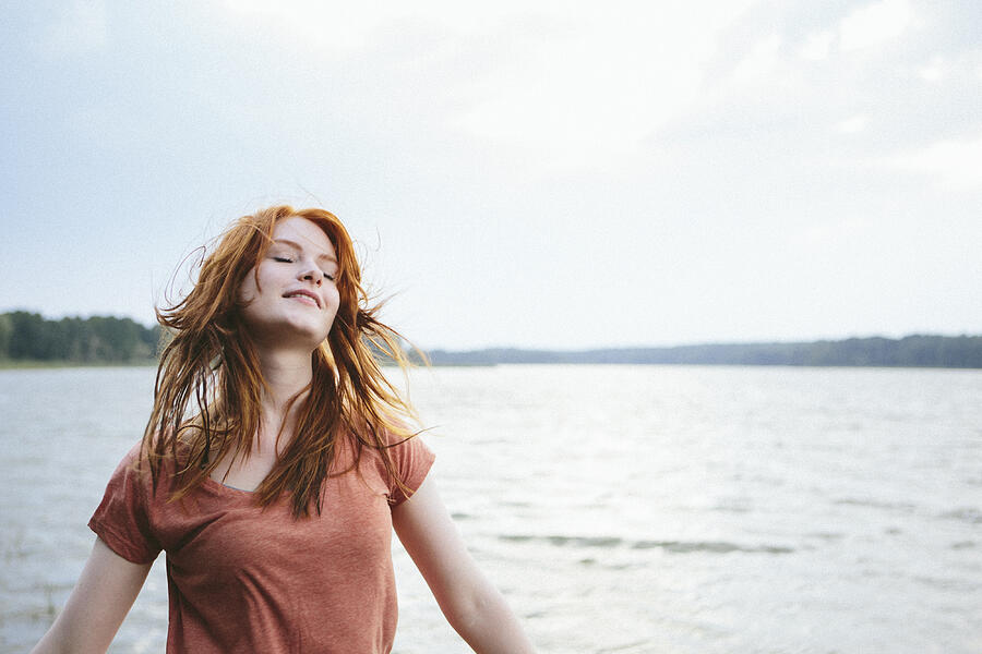 Portrait Of A Redhead Teenage Girl With Closed Eyes Photograph by Fotografixx