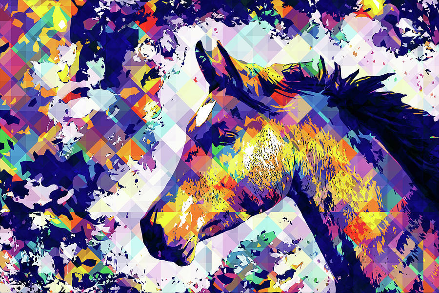 Portrait of a thoroughbred horse - colorful pop art effect Digital Art by Nicko Prints