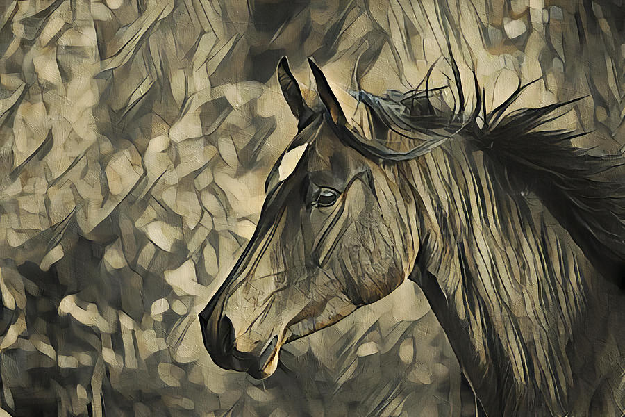 Portrait of a thoroughbred horse - monochrome mood Digital Art by Nicko Prints