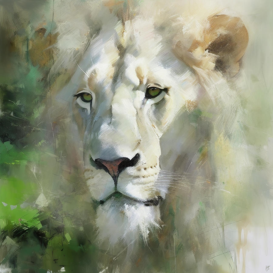 Portrait of A White Lion Painting by Jai Johnson