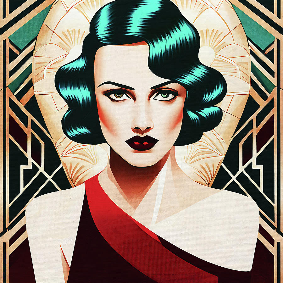 Portrait of a woman in Art Deco style Digital Art by Jan Keteleer