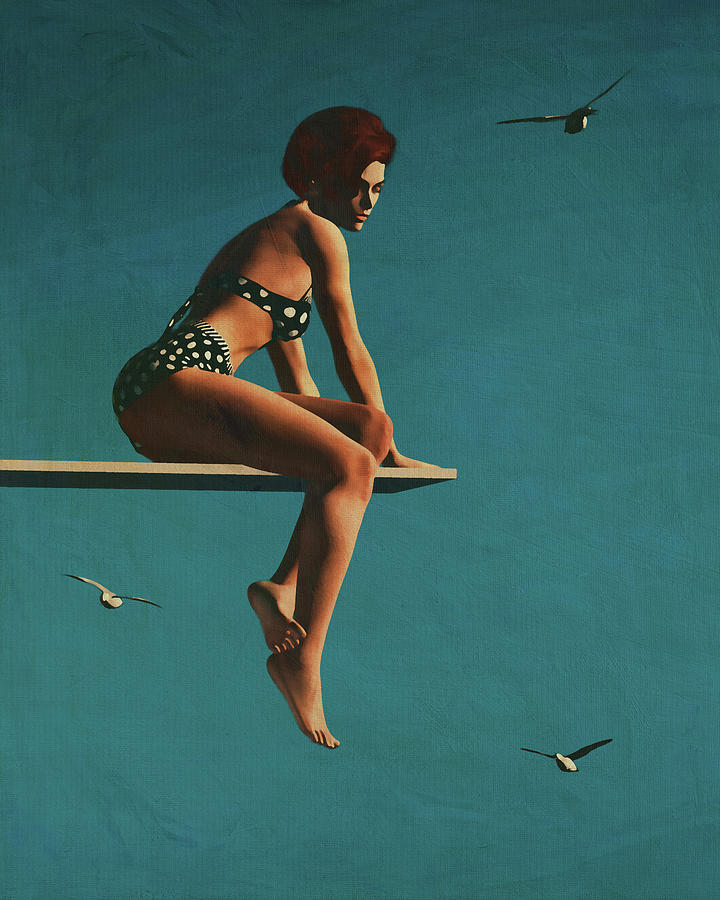 Portrait of a Woman Sitting on a Diving Board Digital Art by Jan Keteleer