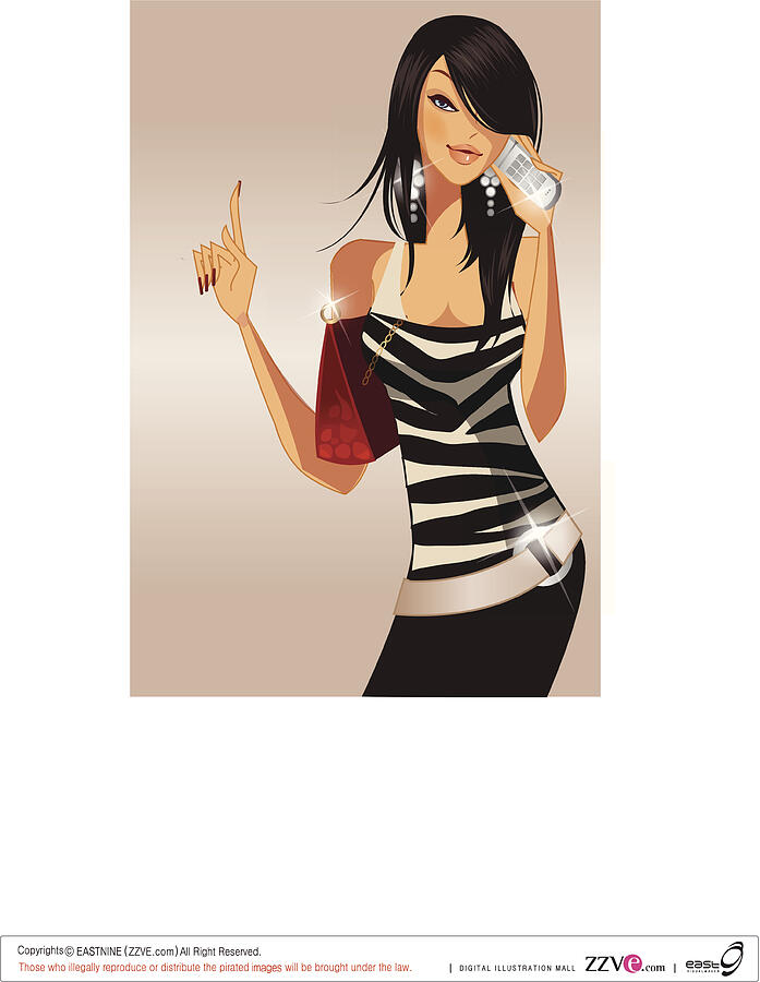 Portrait of a woman talking on a mobile phone Drawing by Eastnine Inc.