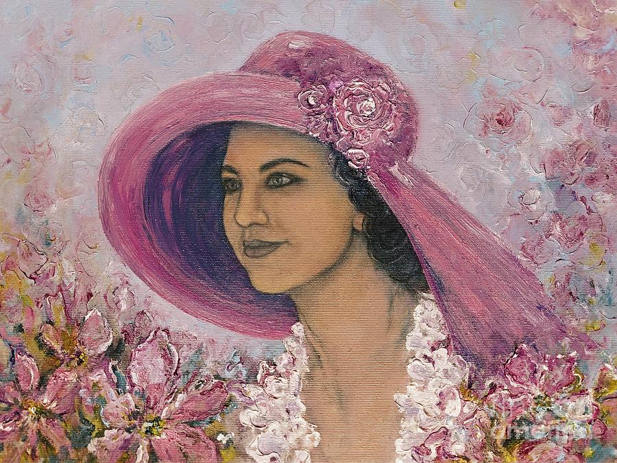 Portrait of a Woman Wearing a Purple Hat Painting by Amalia Suruceanu