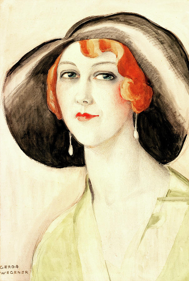 Portrait of a Woman with a Black Hat Painting by Gerda Wegener - Fine ...