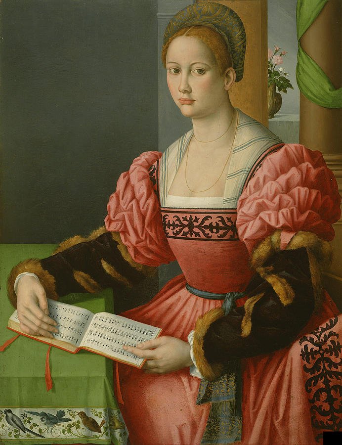 Music Painting - Portrait of a Woman with a Book of Music  by Francesco Bacchiacca