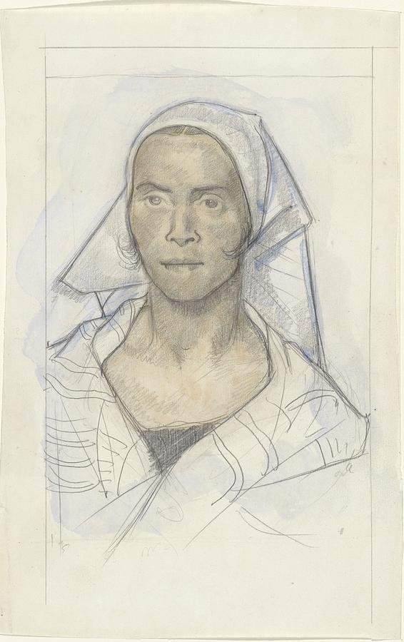 Portrait of a Woman with a Headscarf, Richard Nicolaus Roland Holst, 1878  Painting by MotionAge Designs