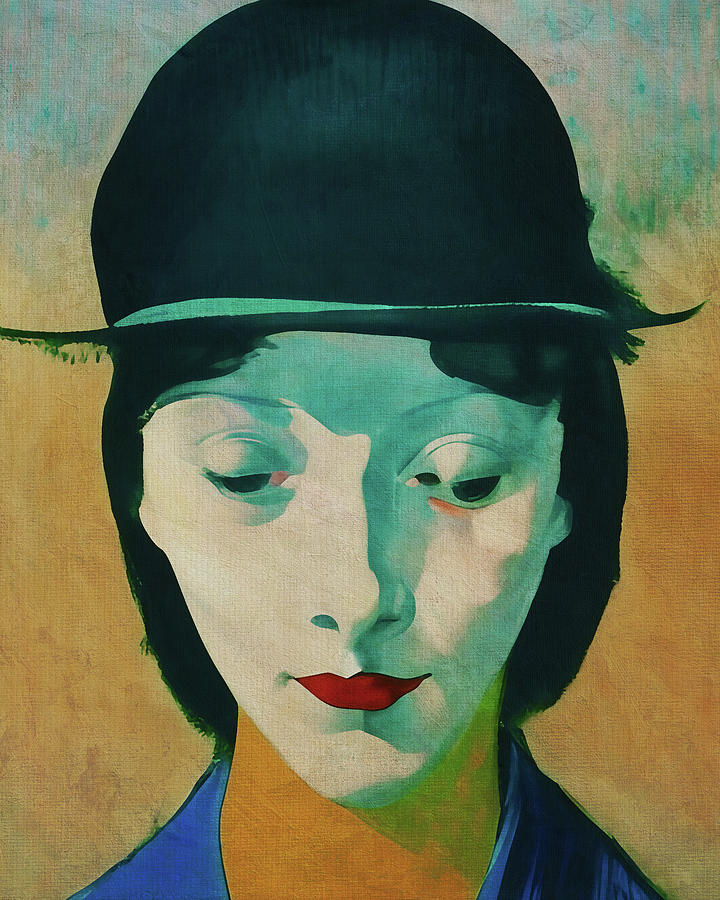 Portrait of a woman with bowler hat Digital Art by Jan Keteleer