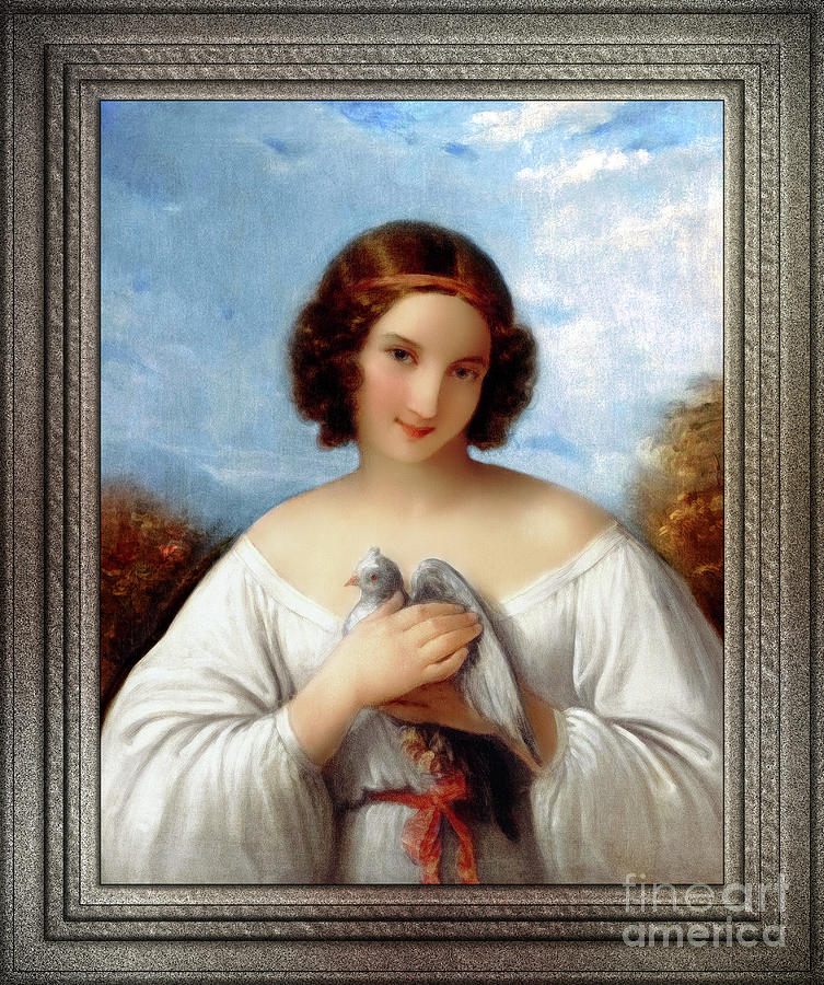 Portrait of a Young Girl with a Dove by Natale Schiavoni Old Masters Reproduction Painting by Rolando Burbon